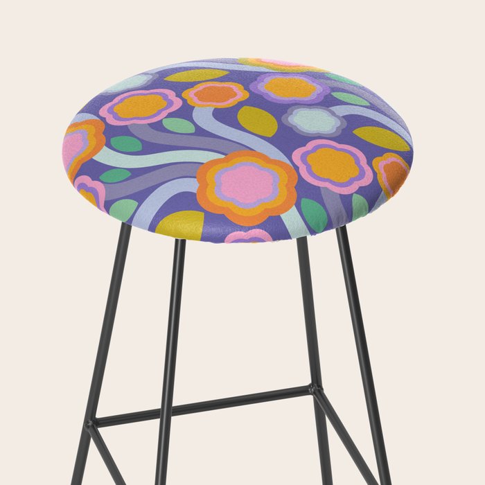 Big pop retro flowers blue Stool Gallery Image 2