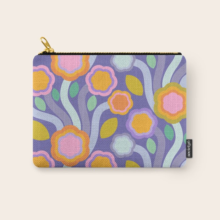 Big pop retro flowers blue Carry All Pouch Gallery Image 1