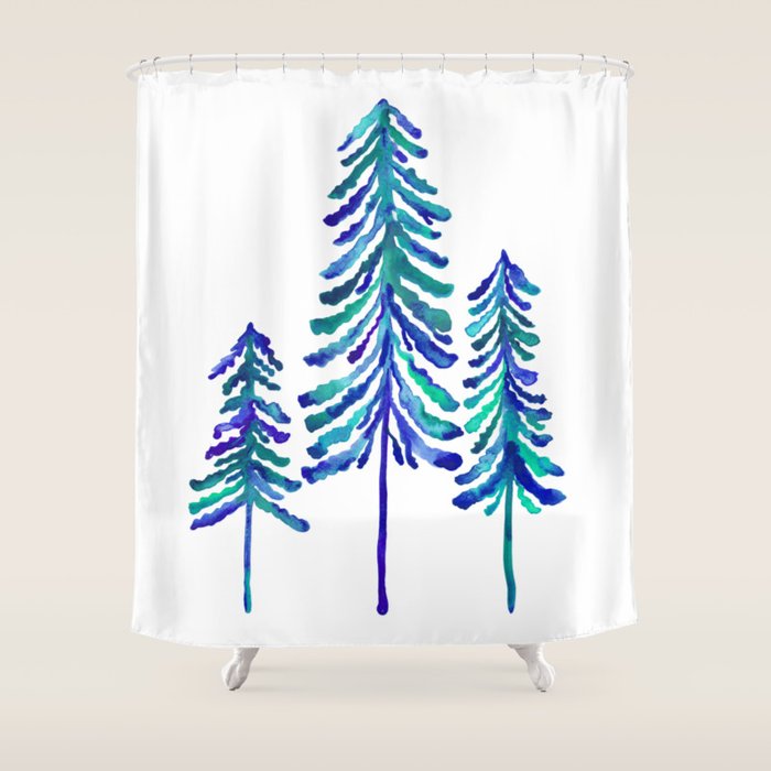 Pine Trees - Navy & Turquoise Palette Shower Curtain Gallery Image 1