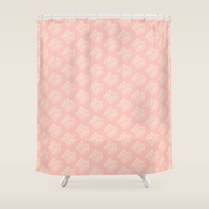 Simple Block Print Pastel Pink and Off- White Pattern Shower Curtain Gallery Image 1