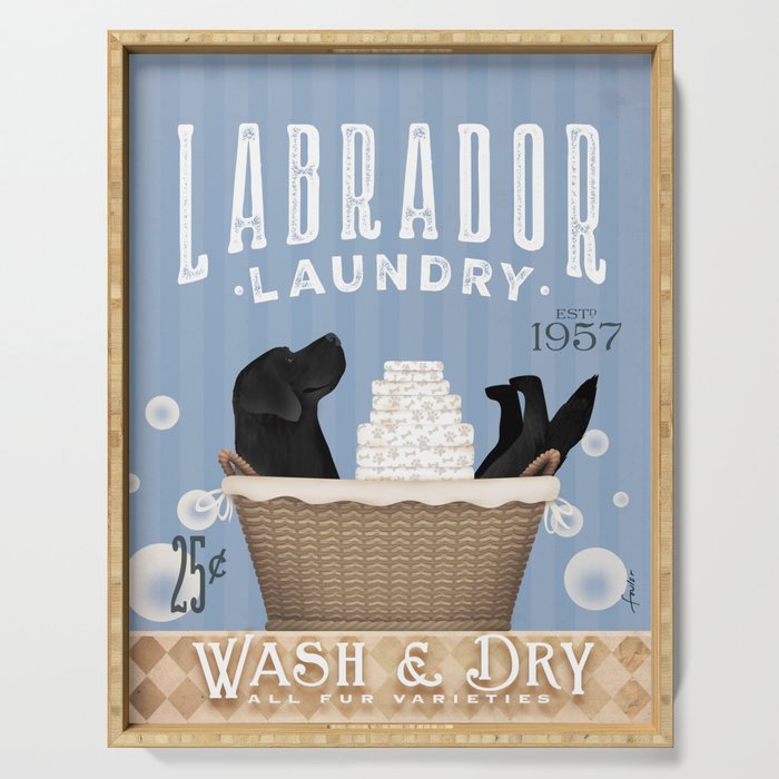 Lab laundry wash dry labrador black dog  Serving Tray Gallery Image 1