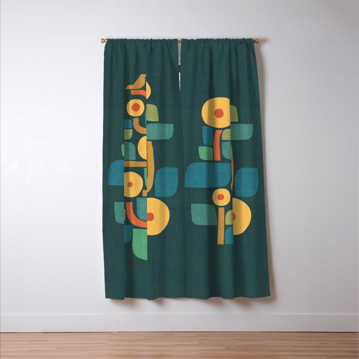 Bird in mid-century garden Window Curtain Gallery Image 3