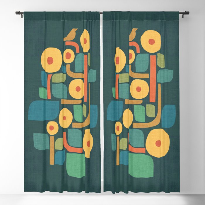 Bird in mid-century garden Window Curtain Gallery Image 1