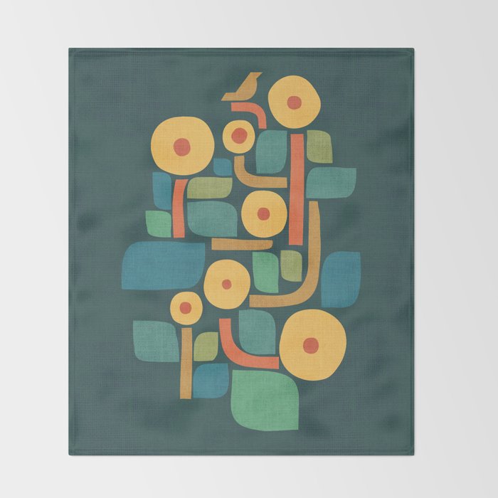 Bird in mid-century garden Throw Blanket Gallery Image 2