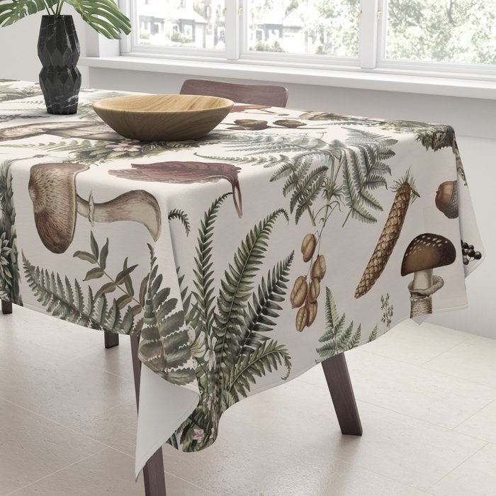 Woodland Vibes Mushroom And Fern Pattern Beige Tablecloth Gallery Image 3