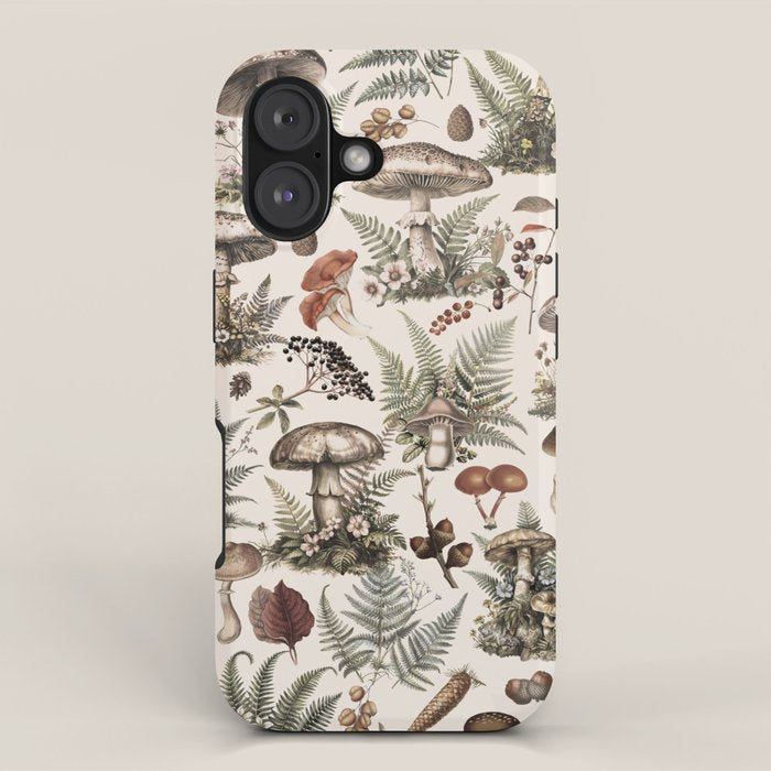 Woodland Vibes Mushroom And Fern Pattern Beige iPhone Case Gallery Image 1