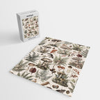 Woodland Vibes Mushroom And Fern Pattern Beige Jigsaw Puzzle Gallery Image 2