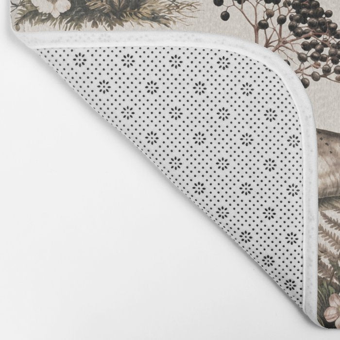 Woodland Vibes Mushroom And Fern Pattern Beige Bath Mat Gallery Image 2