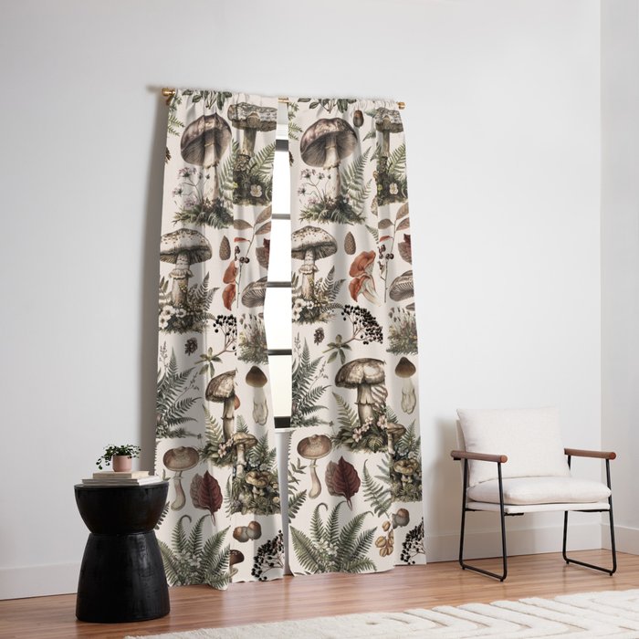 Woodland Vibes Mushroom And Fern Pattern Beige Window Curtain Gallery Image 2