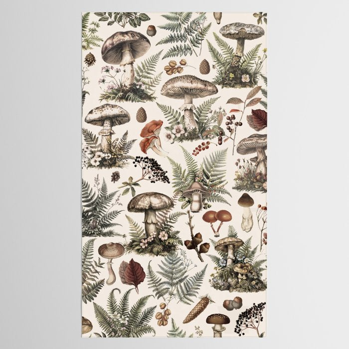 Woodland Vibes Mushroom And Fern Pattern Beige Tablecloth Gallery Image 2