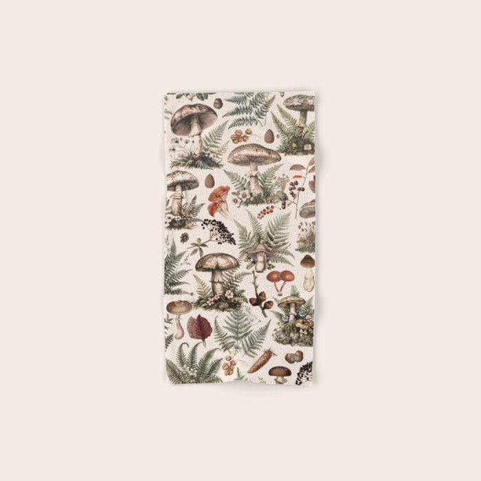 Woodland Vibes Mushroom And Fern Pattern Beige Bath Towel Gallery Image 1