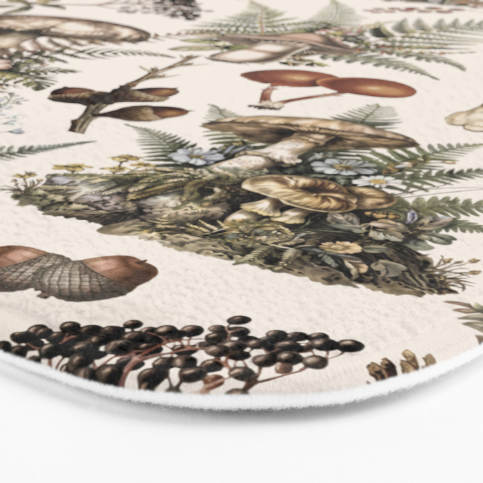 Woodland Vibes Mushroom And Fern Pattern Beige Bath Mat Gallery Image 3