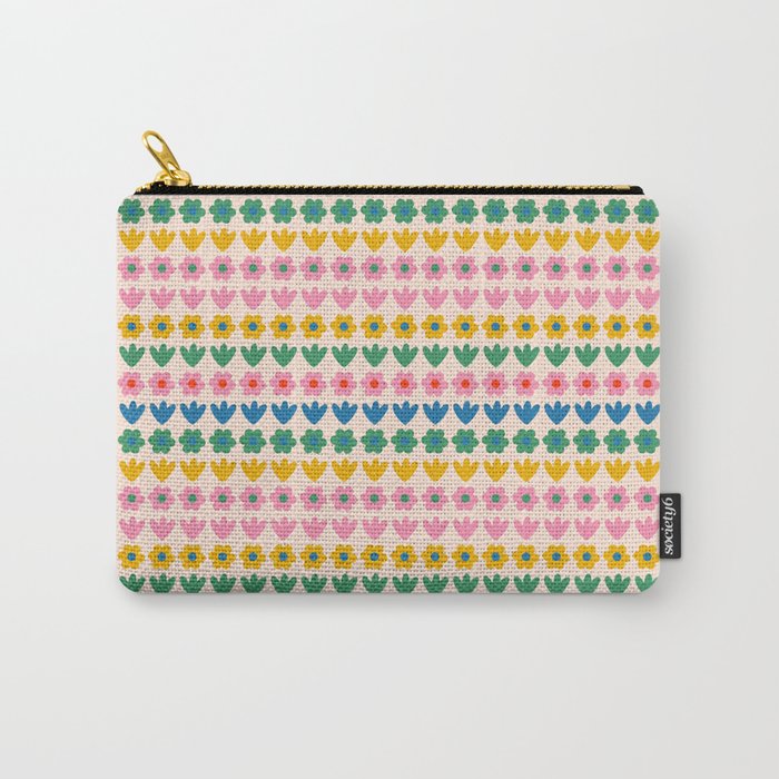 Spring Flower Stripes Cute Cheerful Colorful Mini Floral Pattern Carry All Pouch Gallery Image 1
