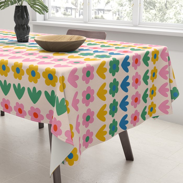 Spring Flower Stripes Cute Cheerful Colorful Mini Floral Pattern Tablecloth Gallery Image 3
