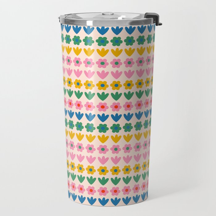 Spring Flower Stripes Cute Cheerful Colorful Mini Floral Pattern Travel Mug Gallery Image 2