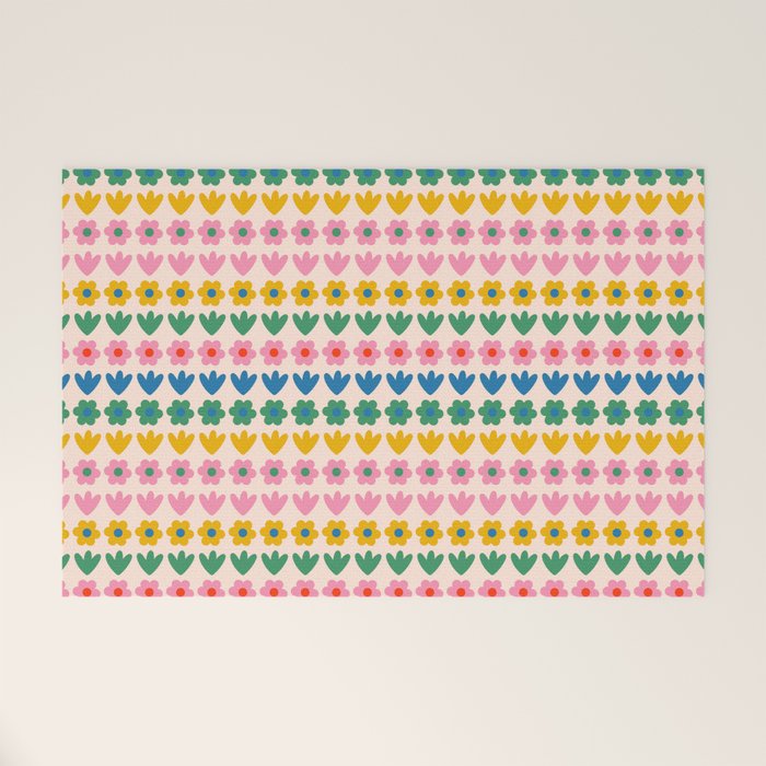 Spring Flower Stripes Cute Cheerful Colorful Mini Floral Pattern Welcome Mat Gallery Image 1