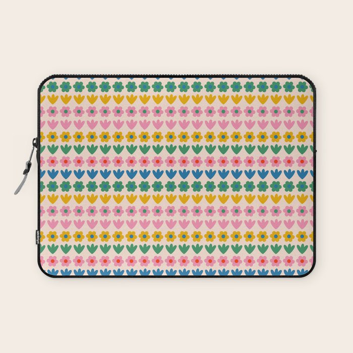 Spring Flower Stripes Cute Cheerful Colorful Mini Floral Pattern Laptop Sleeve Gallery Image 1