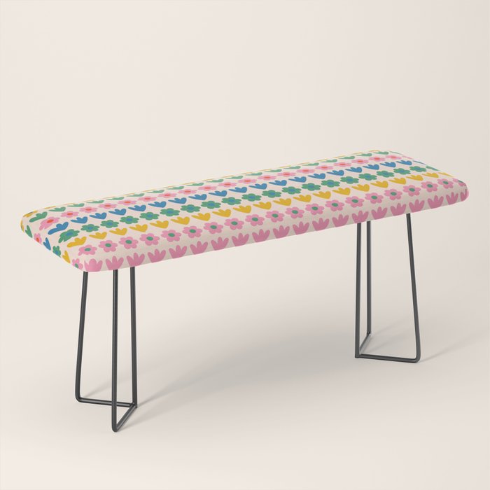 Spring Flower Stripes Cute Cheerful Colorful Mini Floral Pattern Bench Gallery Image 1
