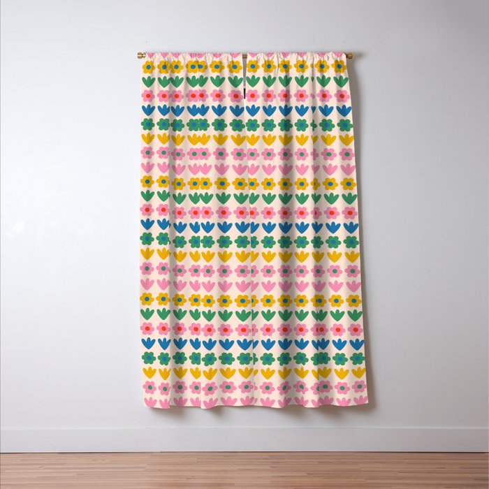 Spring Flower Stripes Cute Cheerful Colorful Mini Floral Pattern Window Curtain Gallery Image 3