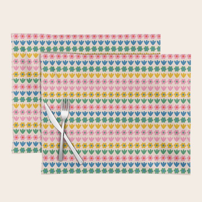 Spring Flower Stripes Cute Cheerful Colorful Mini Floral Pattern Placemat Gallery Image 1