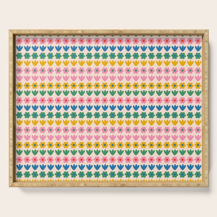 Spring Flower Stripes Cute Cheerful Colorful Mini Floral Pattern Serving Tray Gallery Image 1