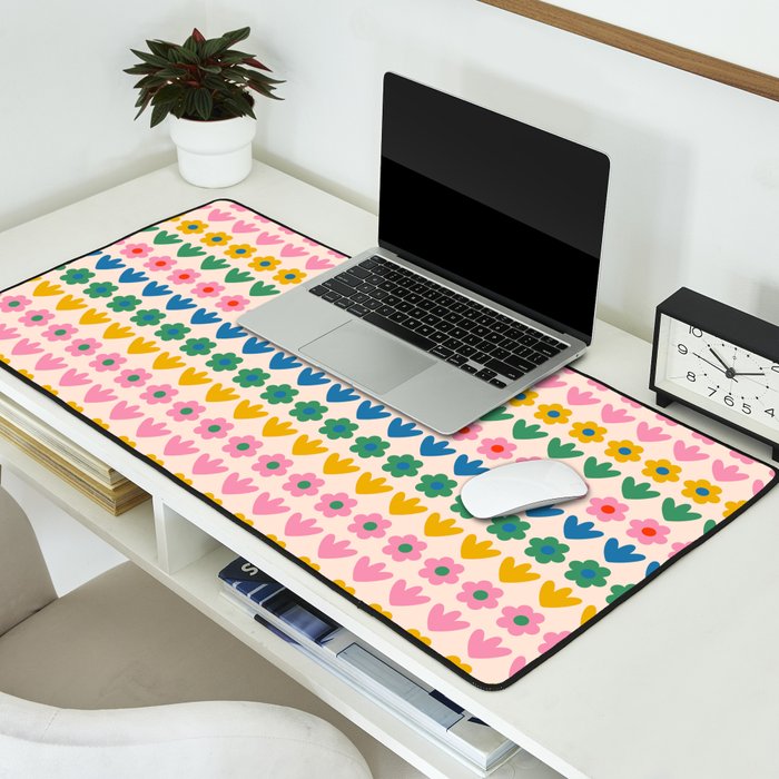Spring Flower Stripes Cute Cheerful Colorful Mini Floral Pattern Desk Mat Gallery Image 2