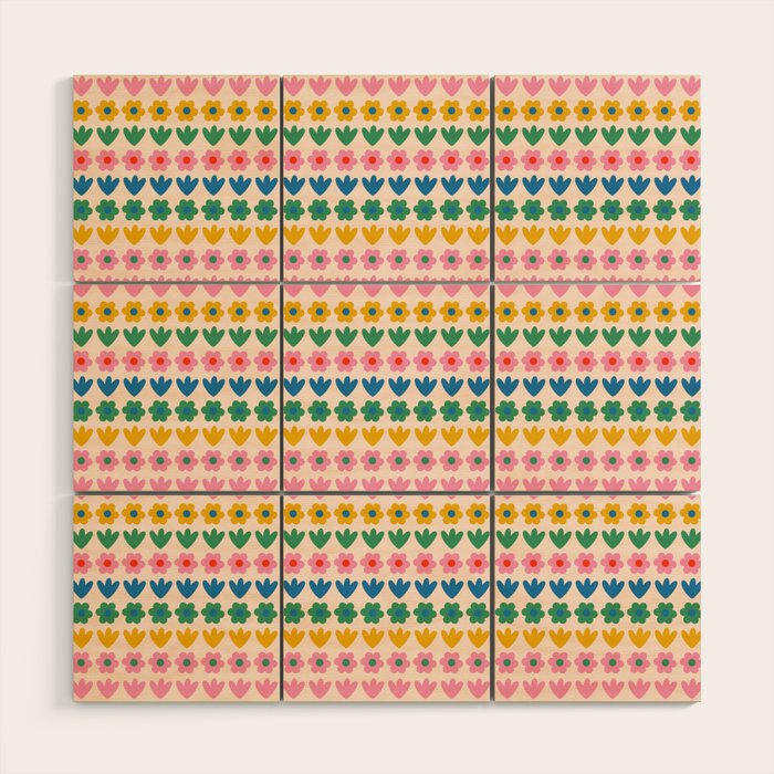 Spring Flower Stripes Cute Cheerful Colorful Mini Floral Pattern Wood Wall Art Gallery Image 1