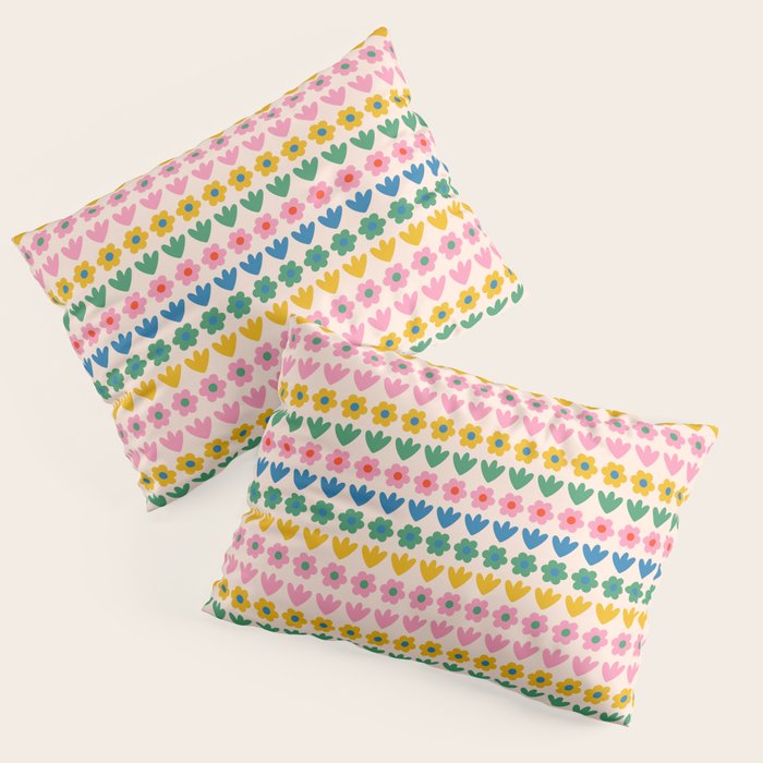 Spring Flower Stripes Cute Cheerful Colorful Mini Floral Pattern Pillow Sham Gallery Image 3