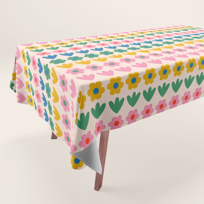Spring Flower Stripes Cute Cheerful Colorful Mini Floral Pattern Tablecloth Gallery Image 1