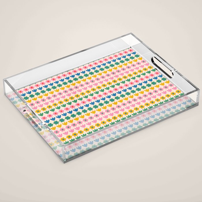 Spring Flower Stripes Cute Cheerful Colorful Mini Floral Pattern Acrylic Tray Gallery Image 1