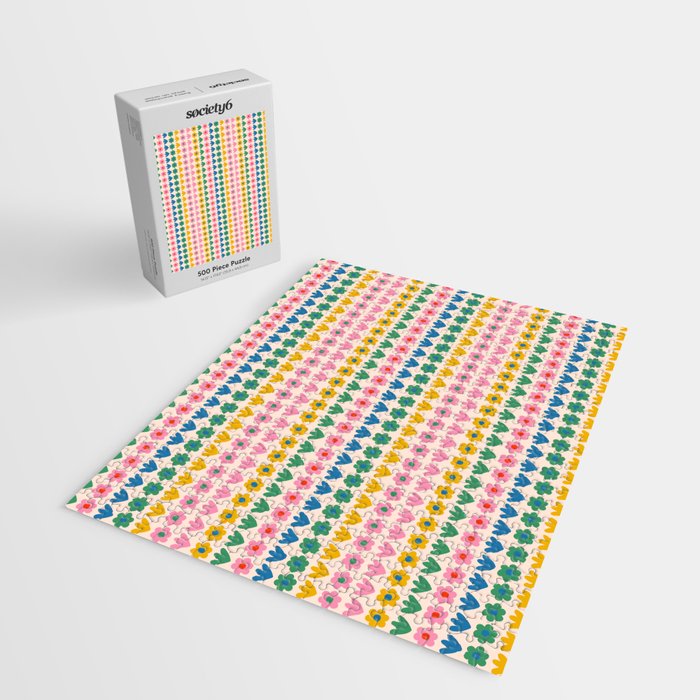Spring Flower Stripes Cute Cheerful Colorful Mini Floral Pattern Jigsaw Puzzle Gallery Image 2