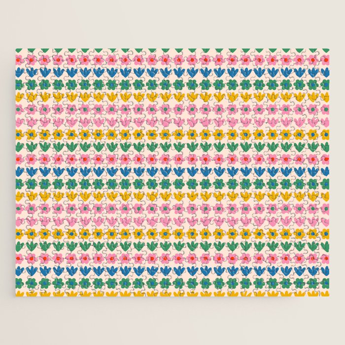 Spring Flower Stripes Cute Cheerful Colorful Mini Floral Pattern Jigsaw Puzzle Gallery Image 1