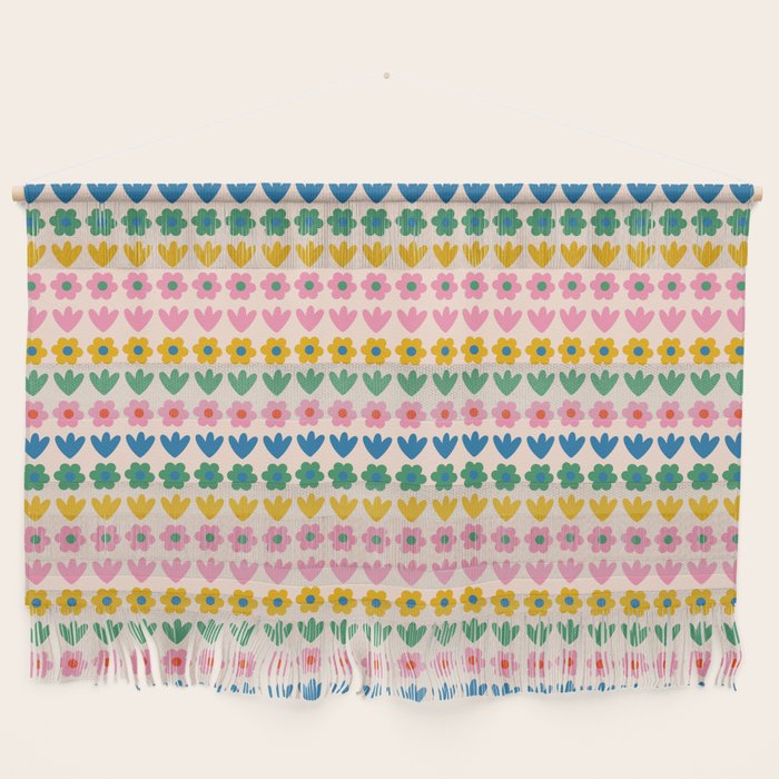 Spring Flower Stripes Cute Cheerful Colorful Mini Floral Pattern Wall Hanging Gallery Image 1