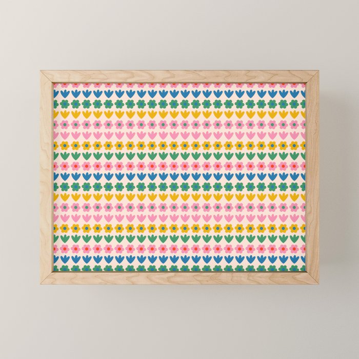 Spring Flower Stripes Cute Cheerful Colorful Mini Floral Pattern Mini Art Print Gallery Image 1