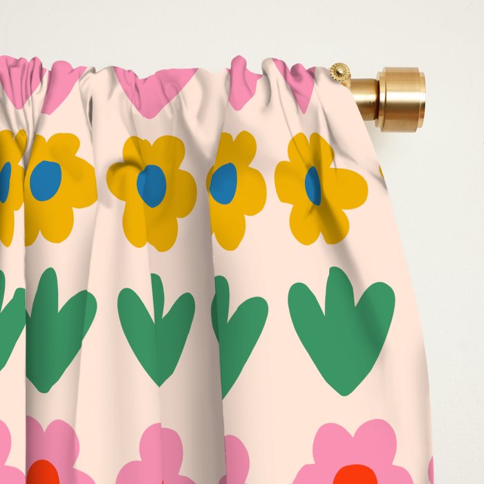 Spring Flower Stripes Cute Cheerful Colorful Mini Floral Pattern Window Curtain Gallery Image 2