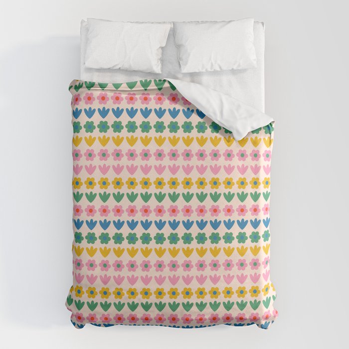 Spring Flower Stripes Cute Cheerful Colorful Mini Floral Pattern Duvet Cover Gallery Image 6