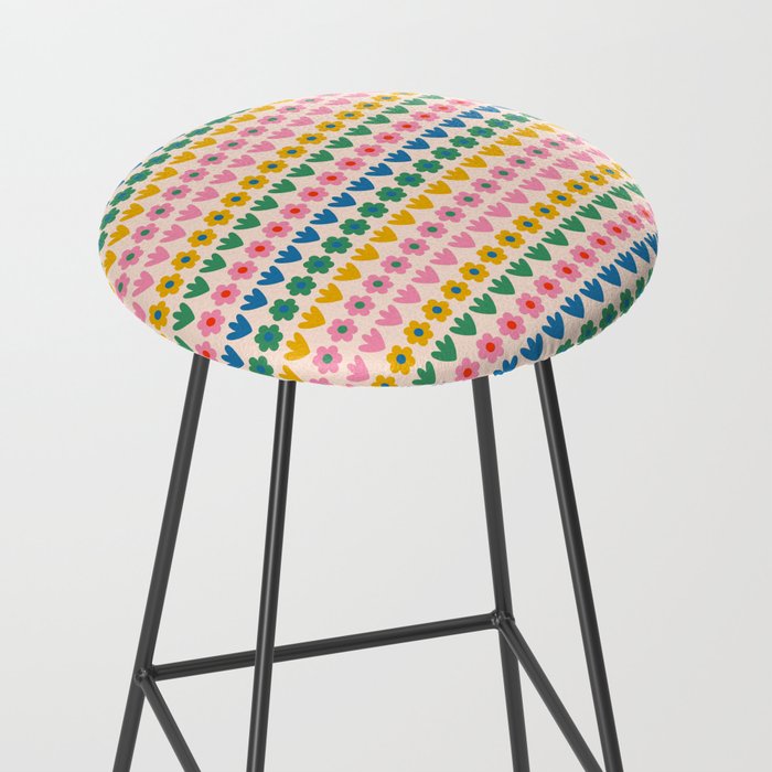 Spring Flower Stripes Cute Cheerful Colorful Mini Floral Pattern Stool Gallery Image 2