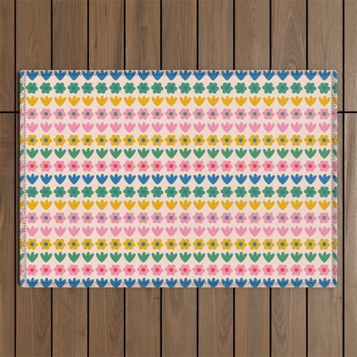 Spring Flower Stripes Cute Cheerful Colorful Mini Floral Pattern Outdoor Rug Gallery Image 1