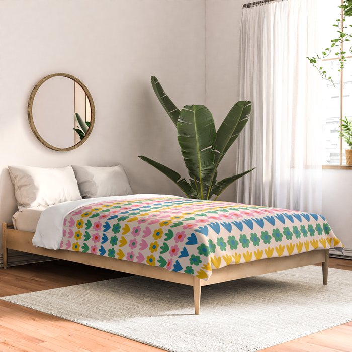 Spring Flower Stripes Cute Cheerful Colorful Mini Floral Pattern Comforter Gallery Image 2