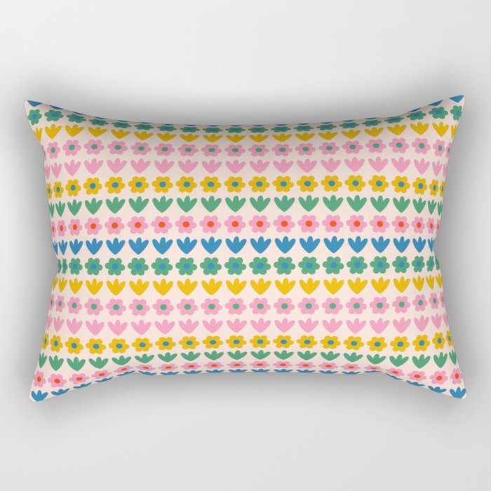 Spring Flower Stripes Cute Cheerful Colorful Mini Floral Pattern Rectangular Pillow Gallery Image 2