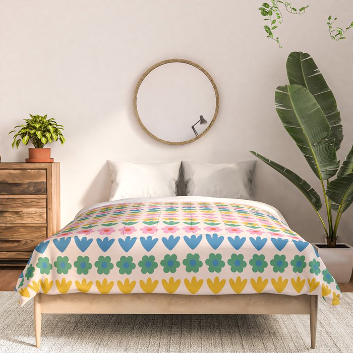 Spring Flower Stripes Cute Cheerful Colorful Mini Floral Pattern Comforter Gallery Image 3