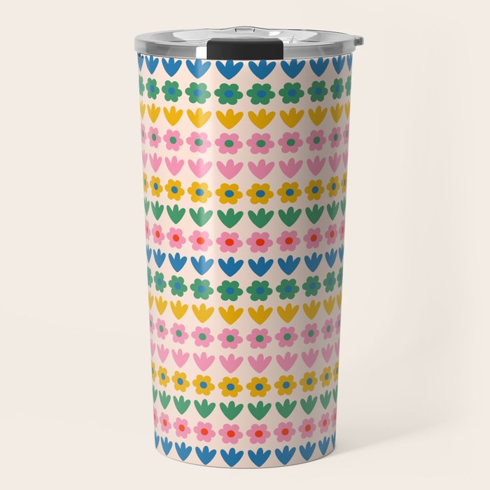 Spring Flower Stripes Cute Cheerful Colorful Mini Floral Pattern Travel Mug Gallery Image 1