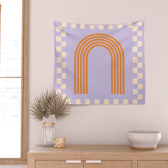 Chess Rainbow Lilac and orange Wall Tapestry Gallery Image 2