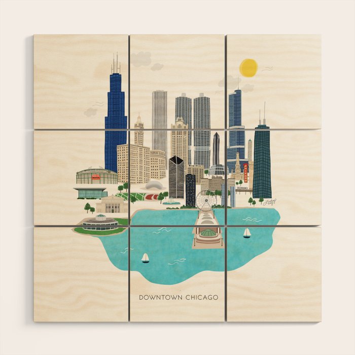 Chicago Illustration Wood Wall Art Gallery Image 1
