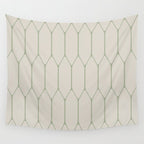 Long Honeycomb Minimalist Geometric Pattern in Beige and Sage Green Wall Tapestry Gallery Image 4