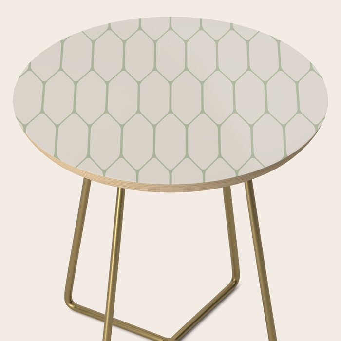 Long Honeycomb Minimalist Geometric Pattern in Beige and Sage Green Side Table Gallery Image 2