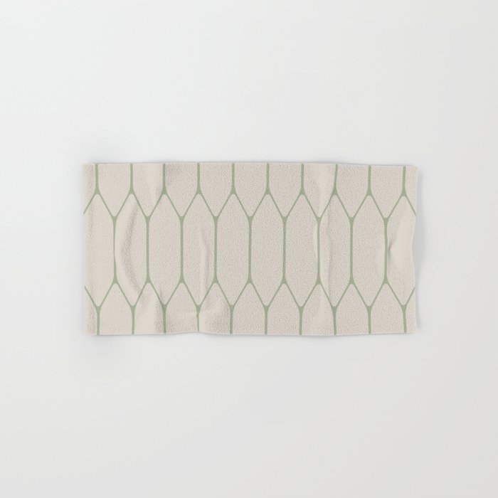 Long Honeycomb Minimalist Geometric Pattern in Beige and Sage Green Bath Towel Gallery Image 1