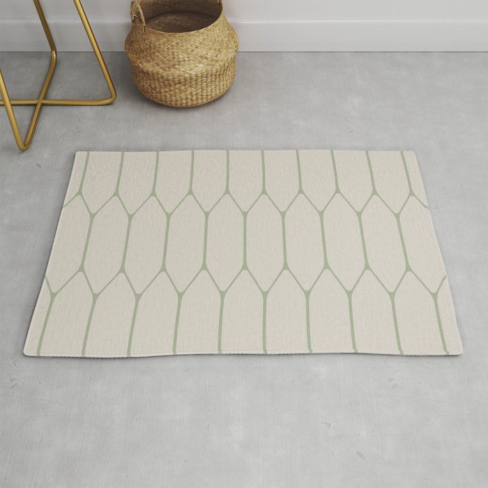 Long Honeycomb Minimalist Geometric Pattern in Beige and Sage Green Rug Gallery Image 1