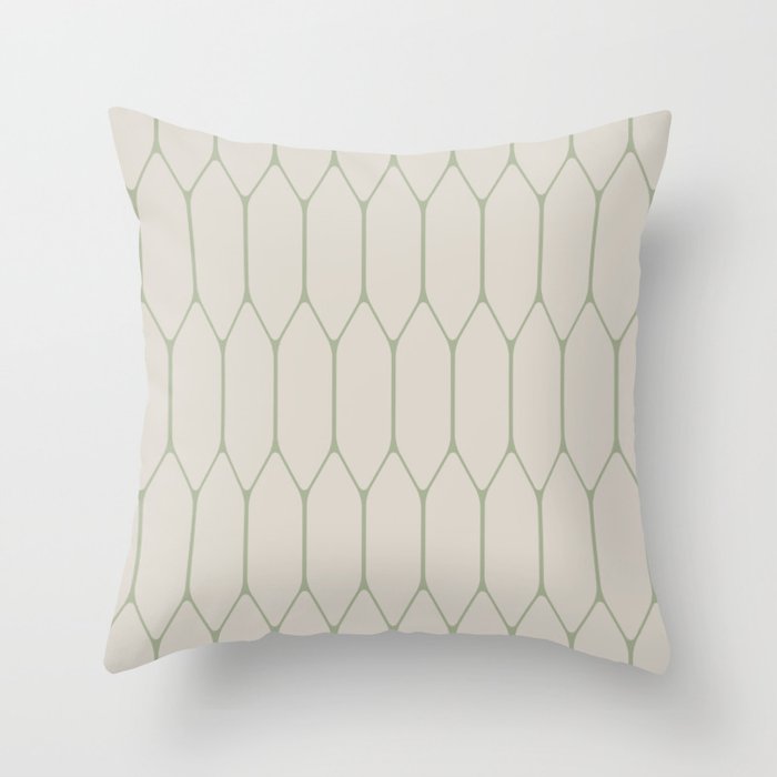 Long Honeycomb Minimalist Geometric Pattern in Beige and Sage Green Throw Pillow Gallery Image 1