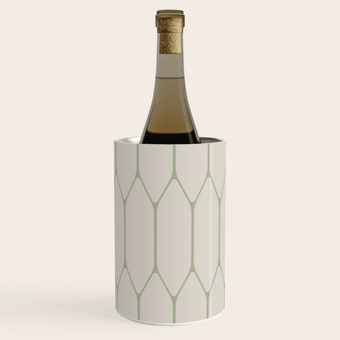 Long Honeycomb Minimalist Geometric Pattern in Beige and Sage Green Wine Chiller Gallery Image 2